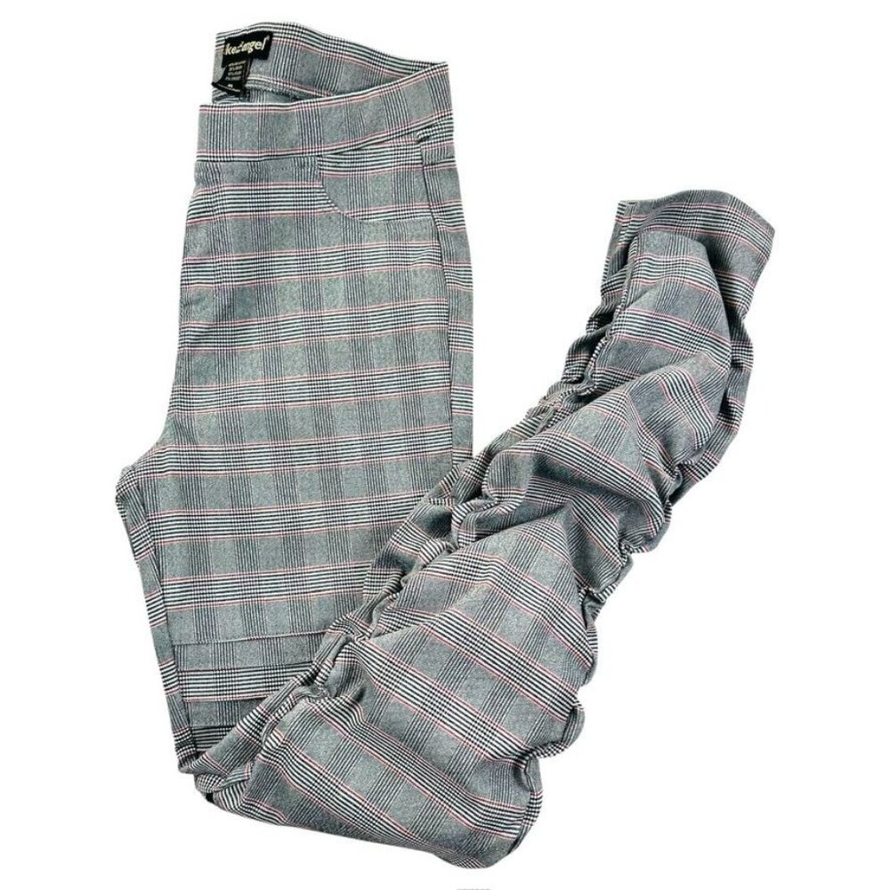 Like An Angel Women's Gray Plaid Moto-Style Skinny Pants XL